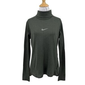 Nike Shirt Womens L Large Green AeroReact Running Dri Fit Turtleneck Reflective
